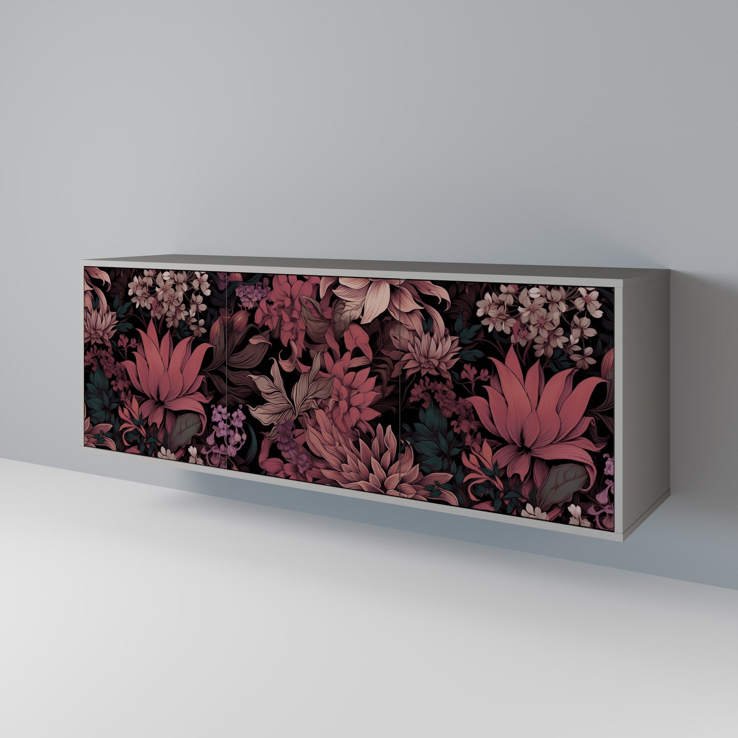 FLORAL WHISPER 3-dörrars skänk i grå finish
