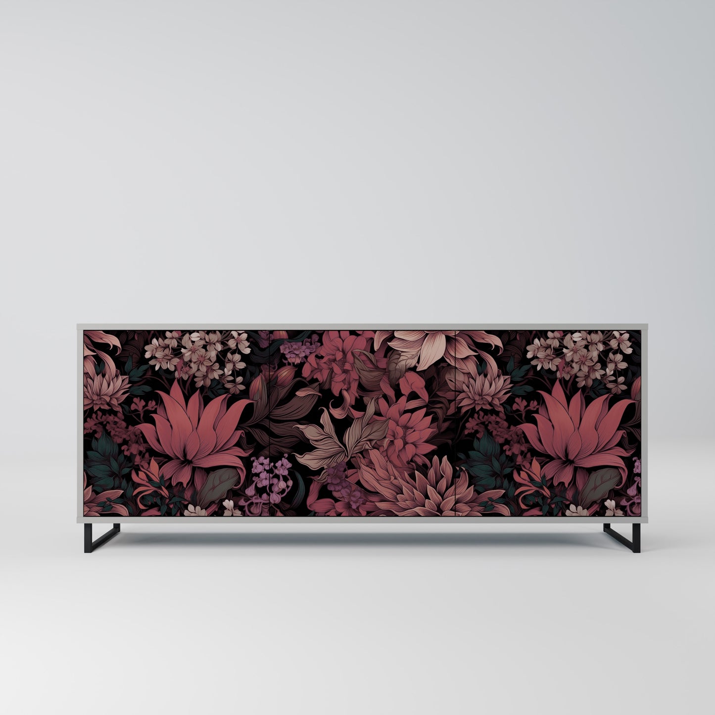 FLORAL WHISPER 3-dörrars skänk i grå finish