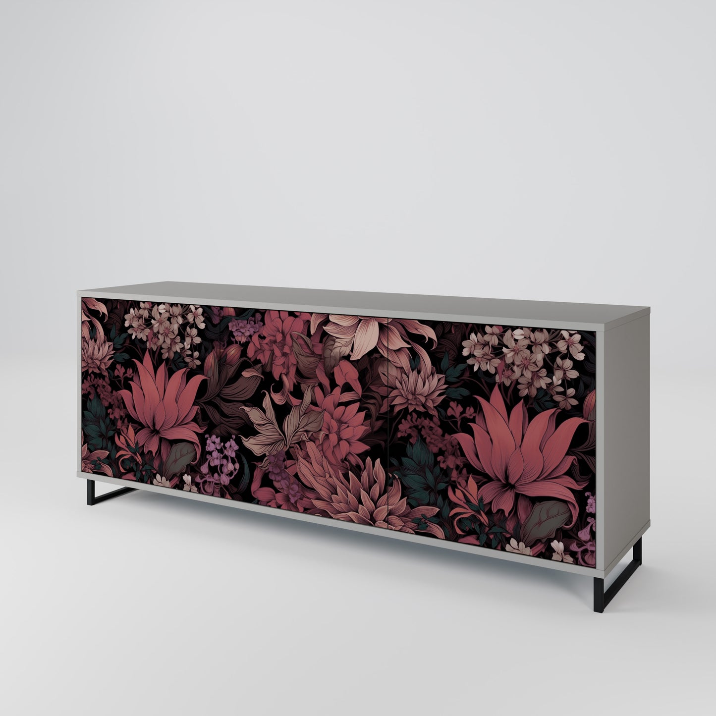 FLORAL WHISPER 3-dörrars skänk i grå finish