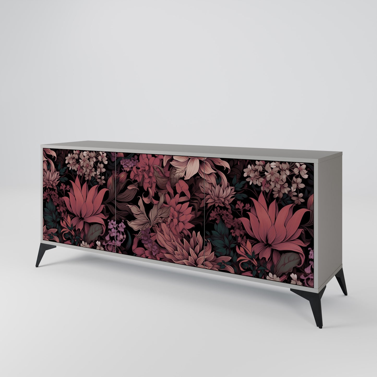 FLORAL WHISPER 3-dörrars skänk i grå finish
