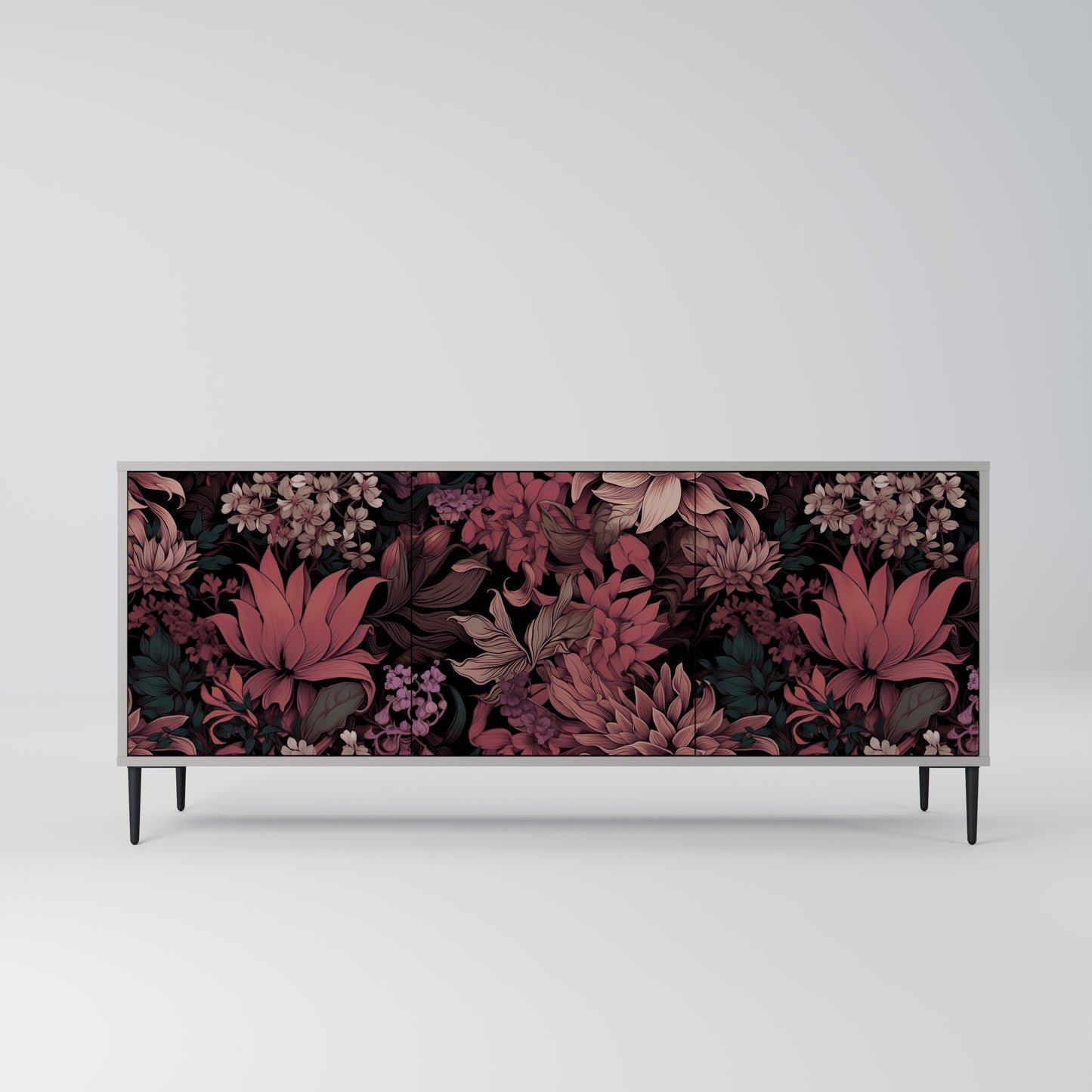 FLORAL WHISPER 3-dörrars skänk i grå finish