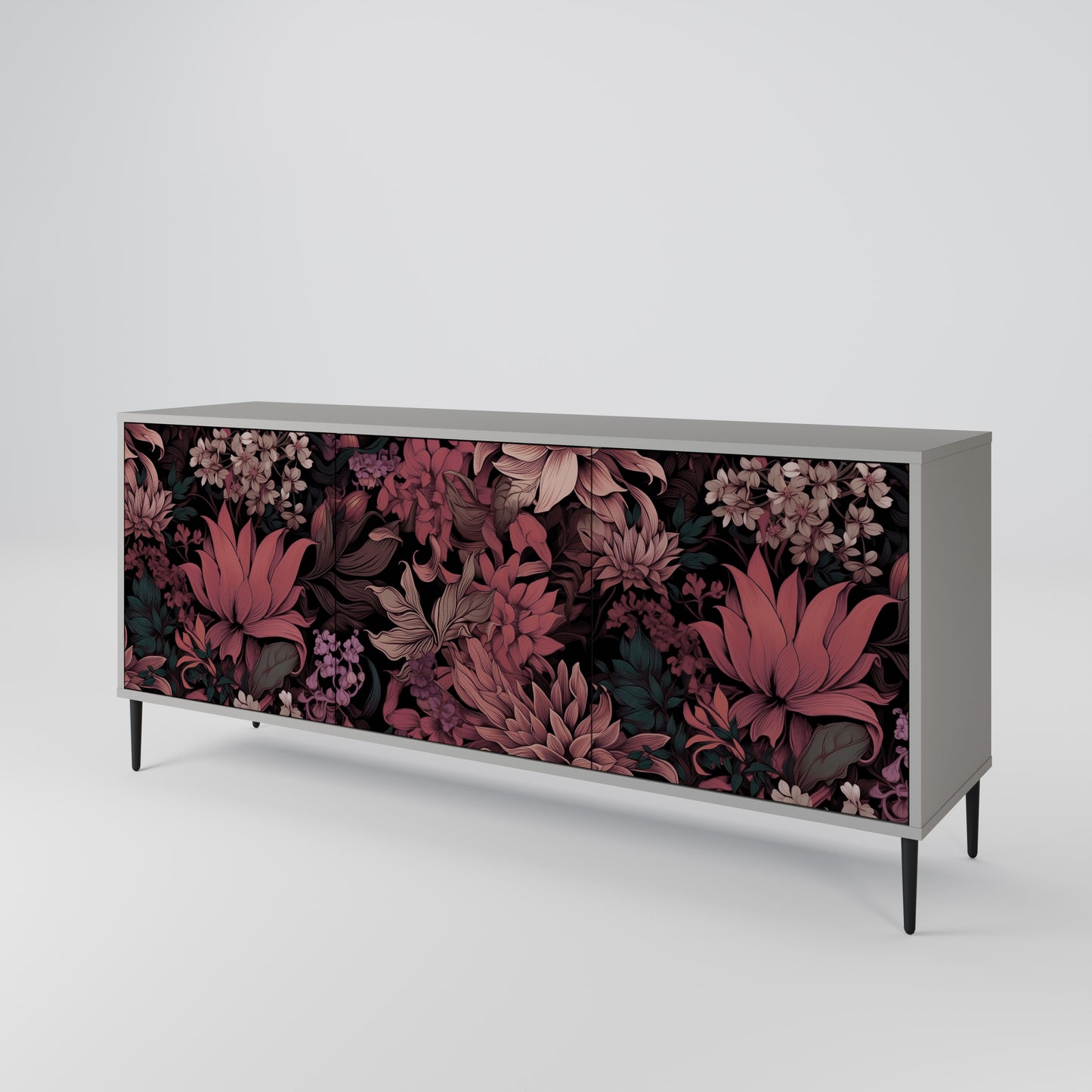 FLORAL WHISPER 3-dörrars skänk i grå finish