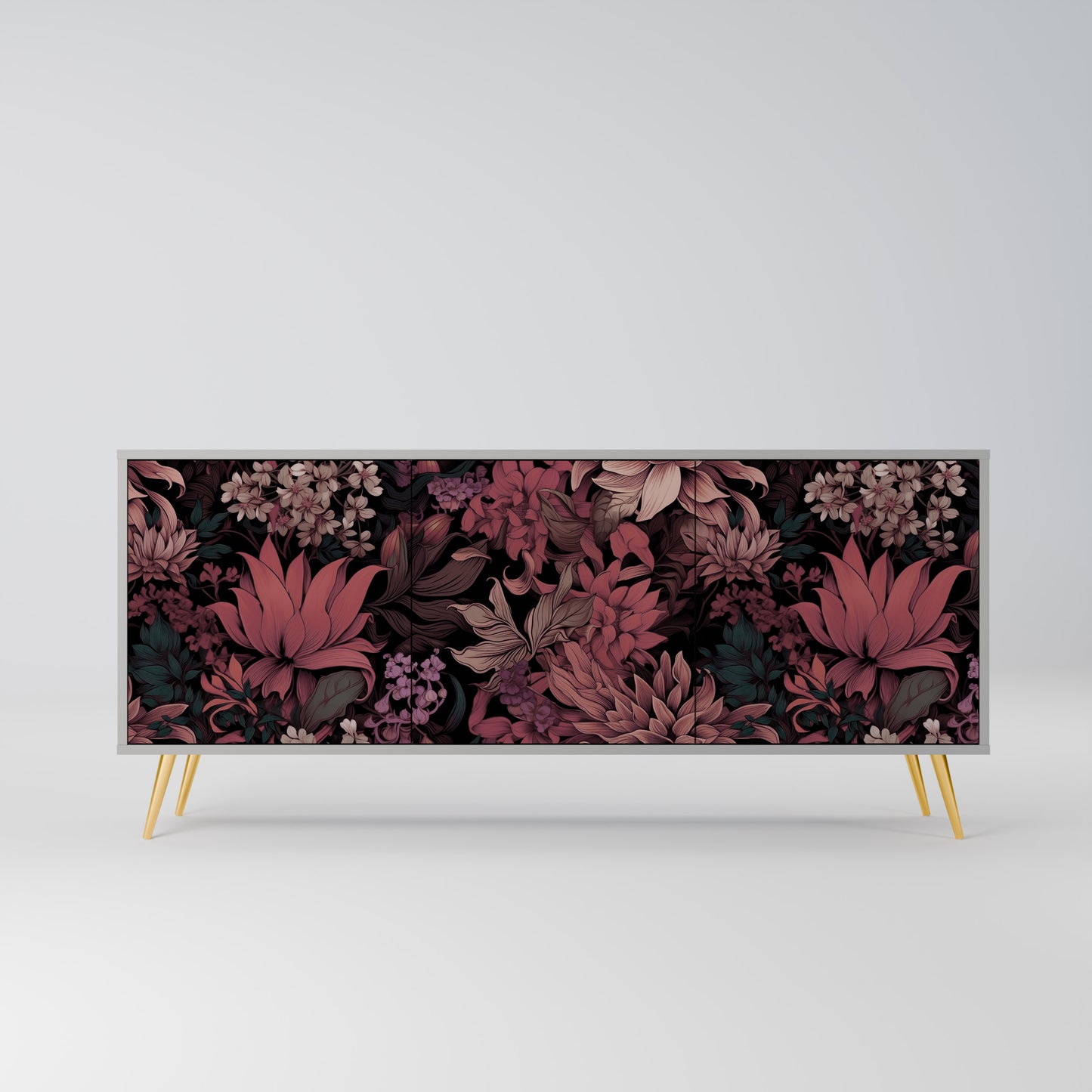 FLORAL WHISPER 3-dörrars skänk i grå finish