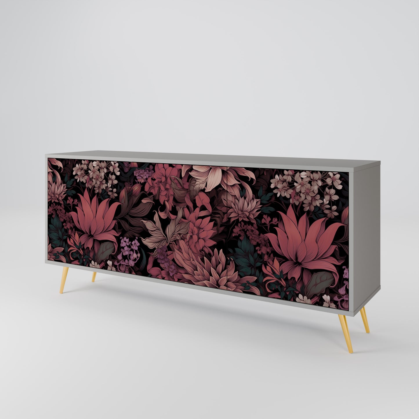 FLORAL WHISPER 3-dörrars skänk i grå finish