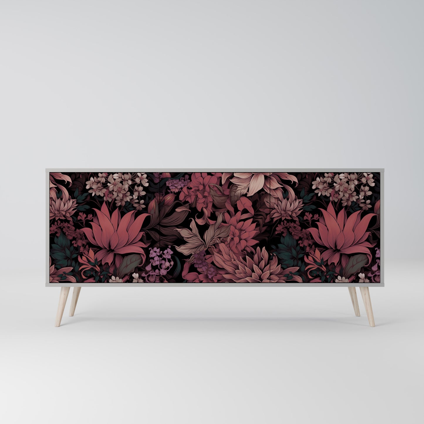 FLORAL WHISPER 3-dörrars skänk i grå finish