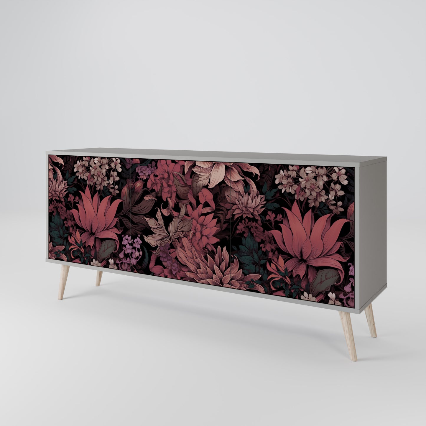 FLORAL WHISPER 3-dörrars skänk i grå finish