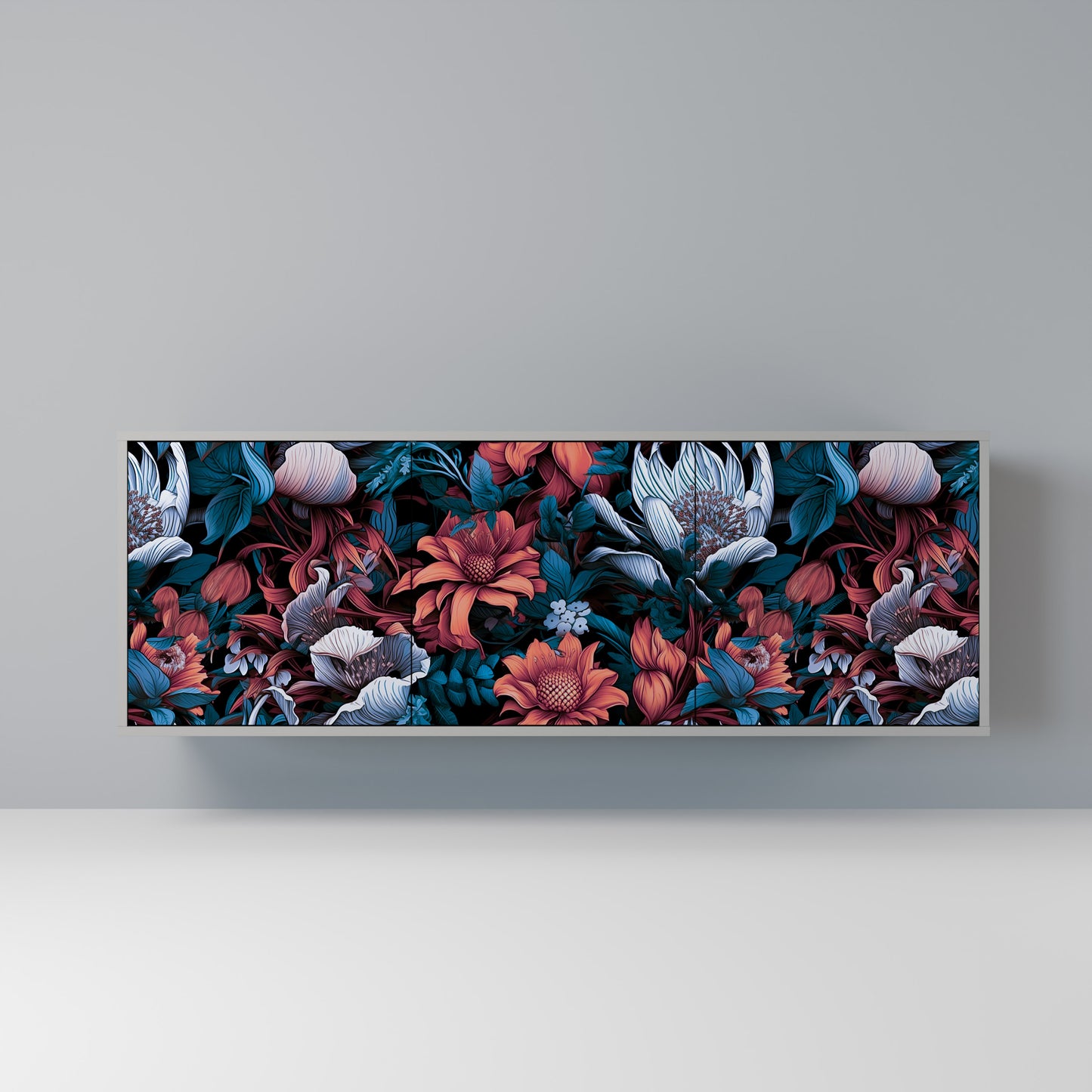 ETHEREAL BLOSSOMS 3-dörrars skänk i grå finish