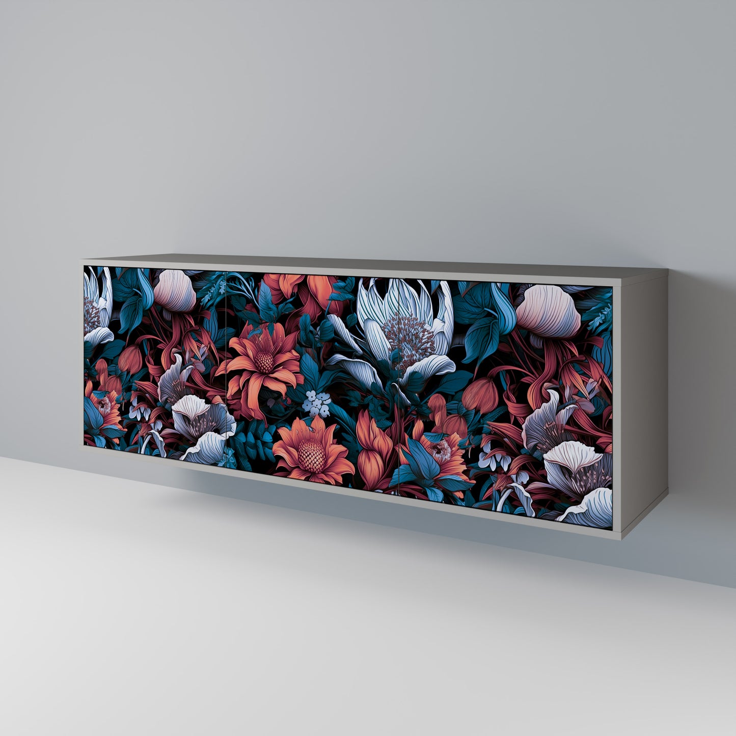 ETHEREAL BLOSSOMS 3-dörrars skänk i grå finish