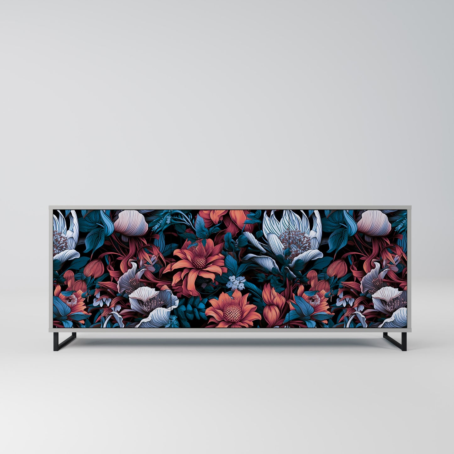 ETHEREAL BLOSSOMS 3-dörrars skänk i grå finish