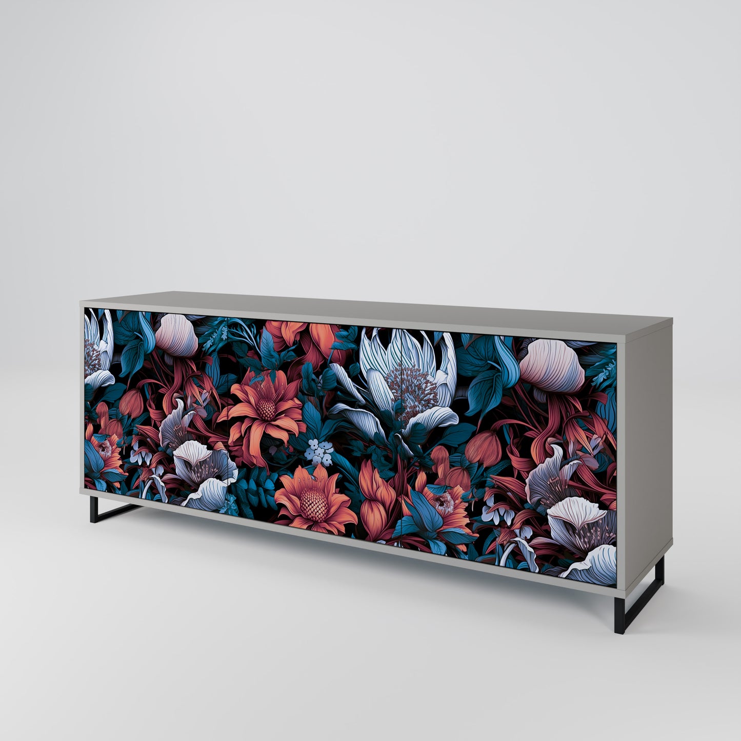 ETHEREAL BLOSSOMS 3-dörrars skänk i grå finish