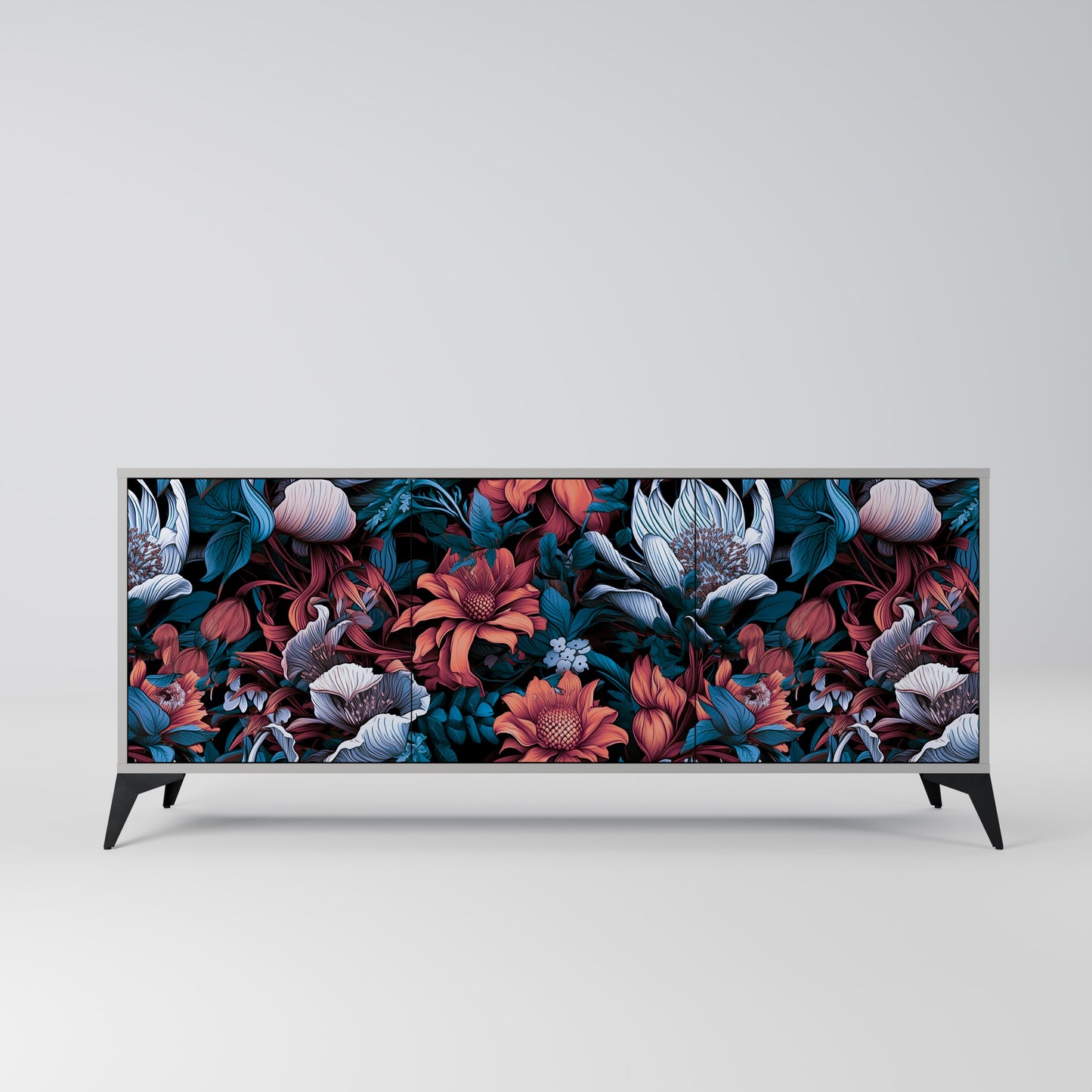 ETHEREAL BLOSSOMS 3-dörrars skänk i grå finish