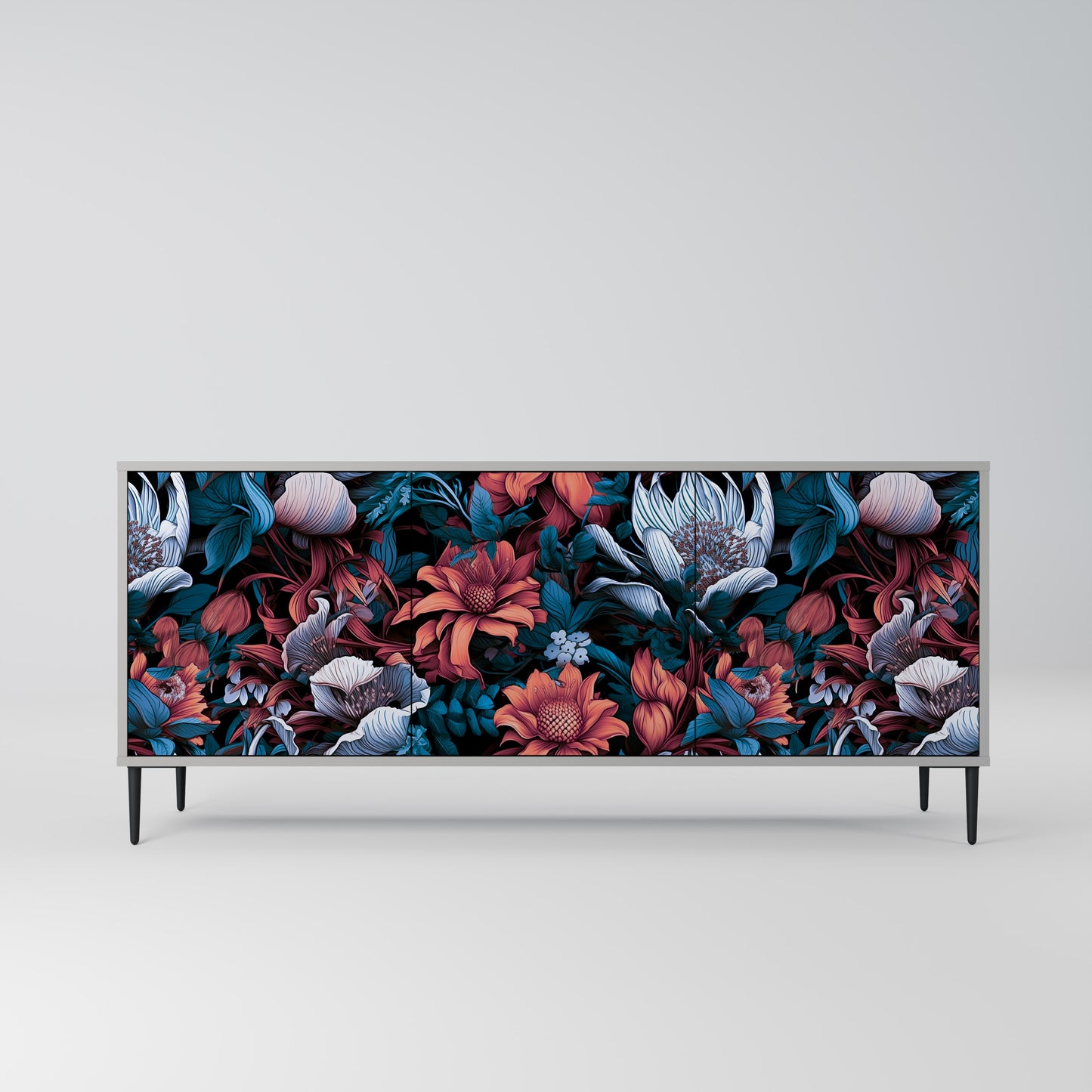 ETHEREAL BLOSSOMS 3-dörrars skänk i grå finish