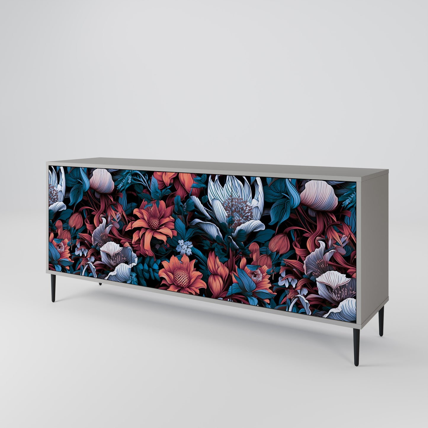 ETHEREAL BLOSSOMS 3-dörrars skänk i grå finish