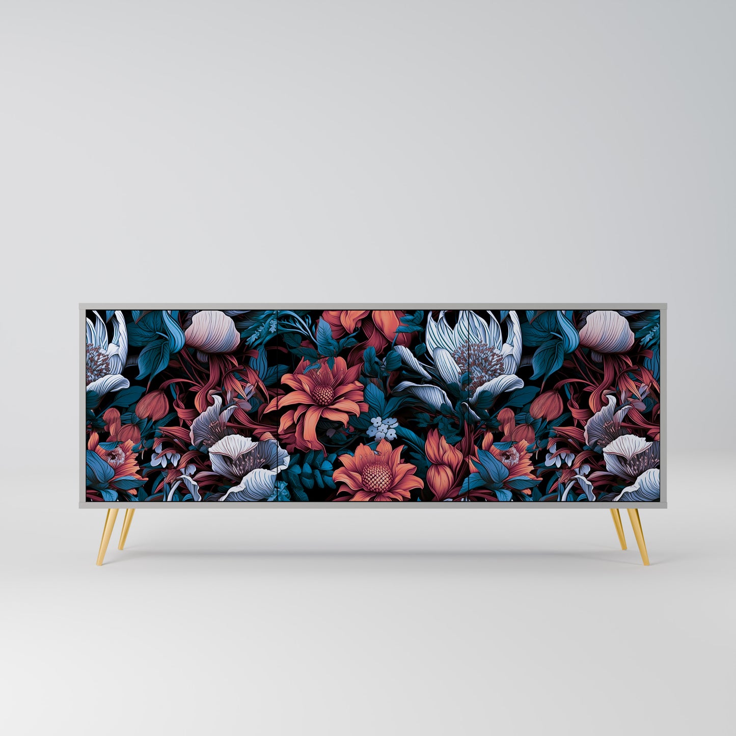 ETHEREAL BLOSSOMS 3-dörrars skänk i grå finish