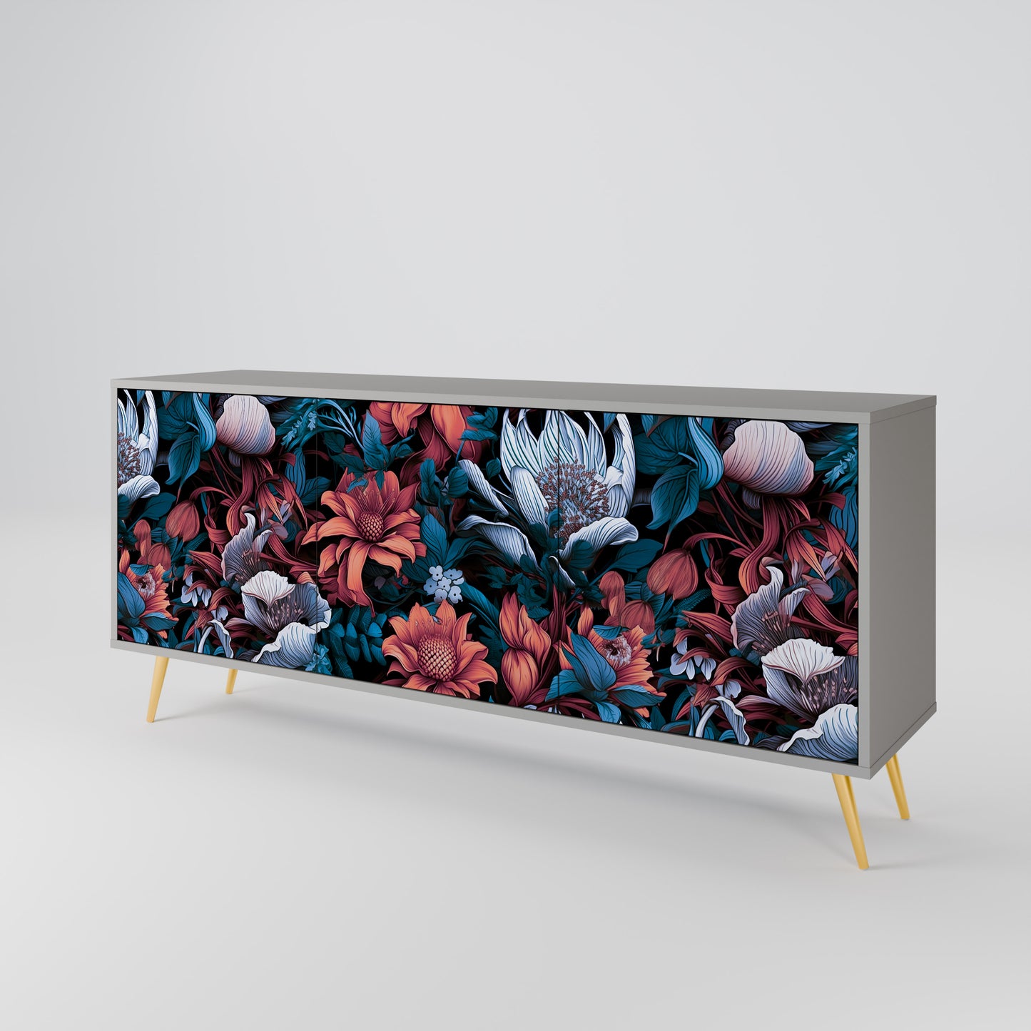 ETHEREAL BLOSSOMS 3-dörrars skänk i grå finish