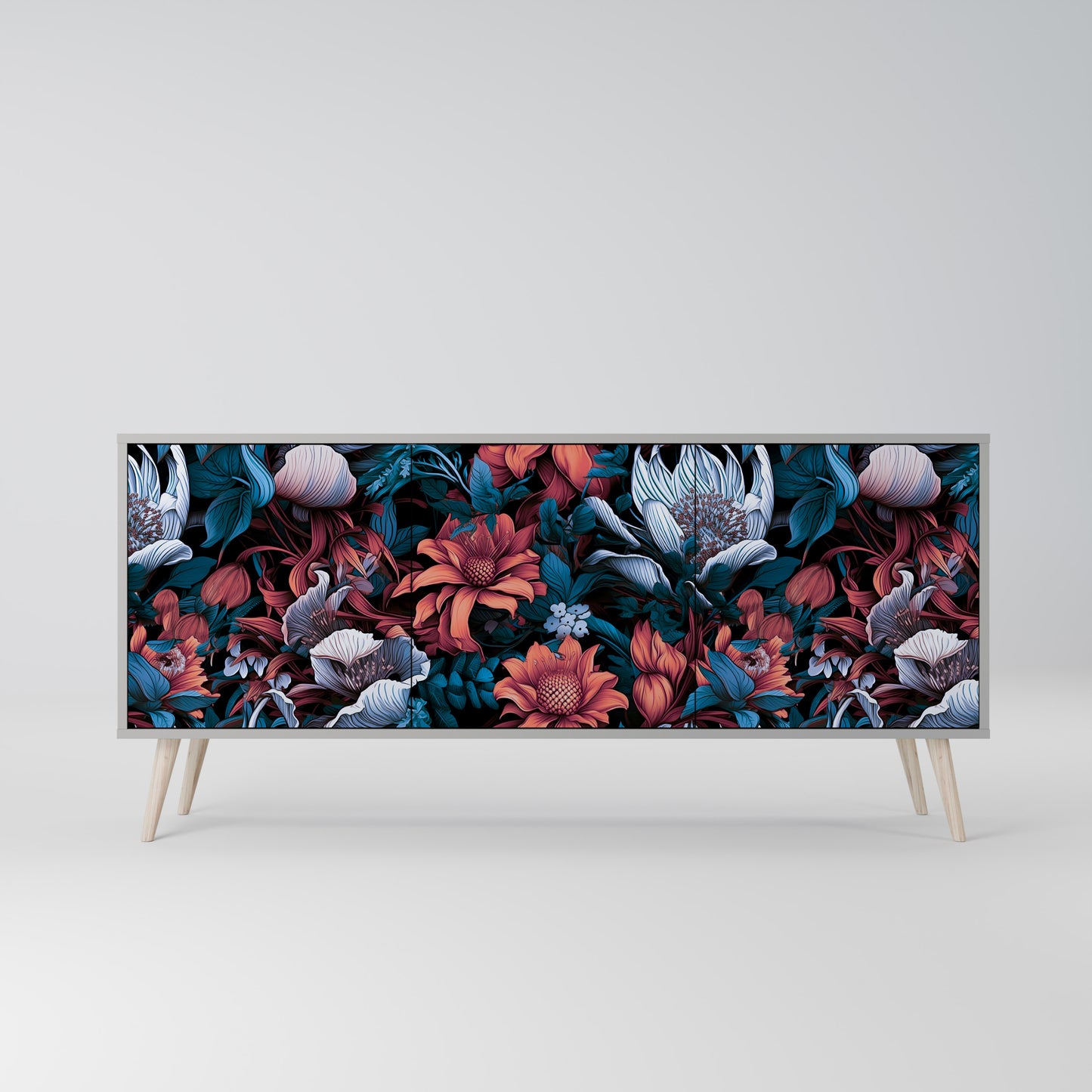 ETHEREAL BLOSSOMS 3-dörrars skänk i grå finish