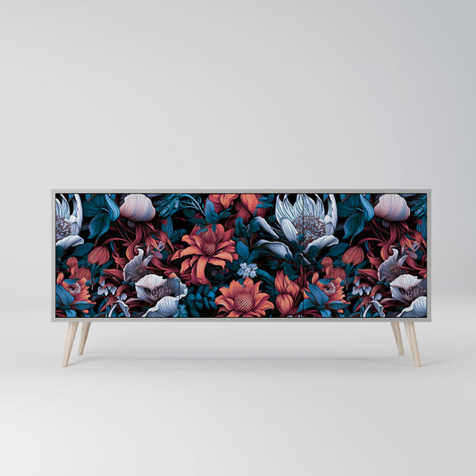 ETHEREAL BLOSSOMS 3-dörrars skänk i grå finish