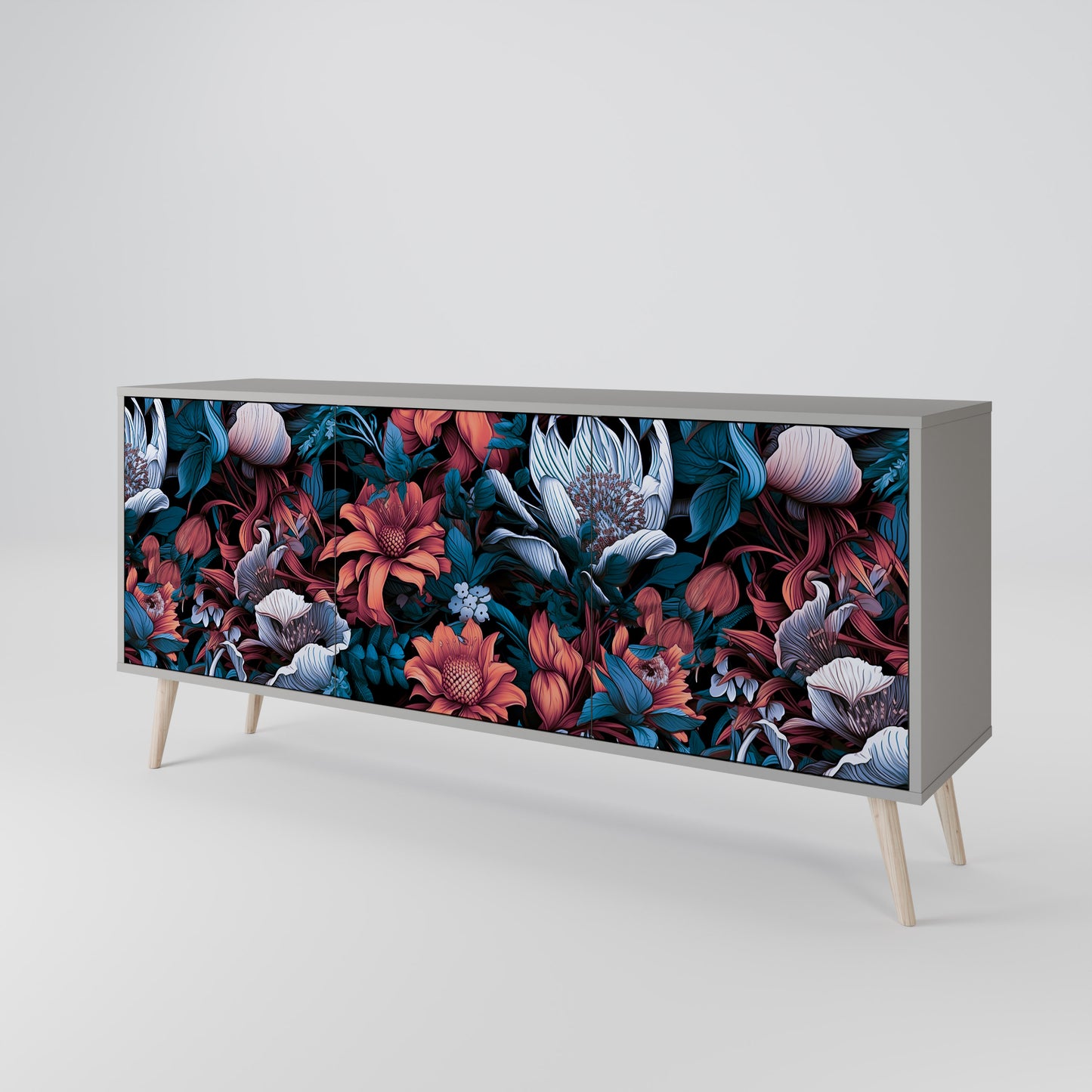 ETHEREAL BLOSSOMS 3-dörrars skänk i grå finish
