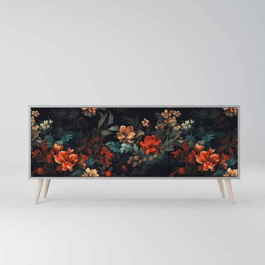 IMAGINARY BLOSSOM 3-dörrars skänk i grå finish