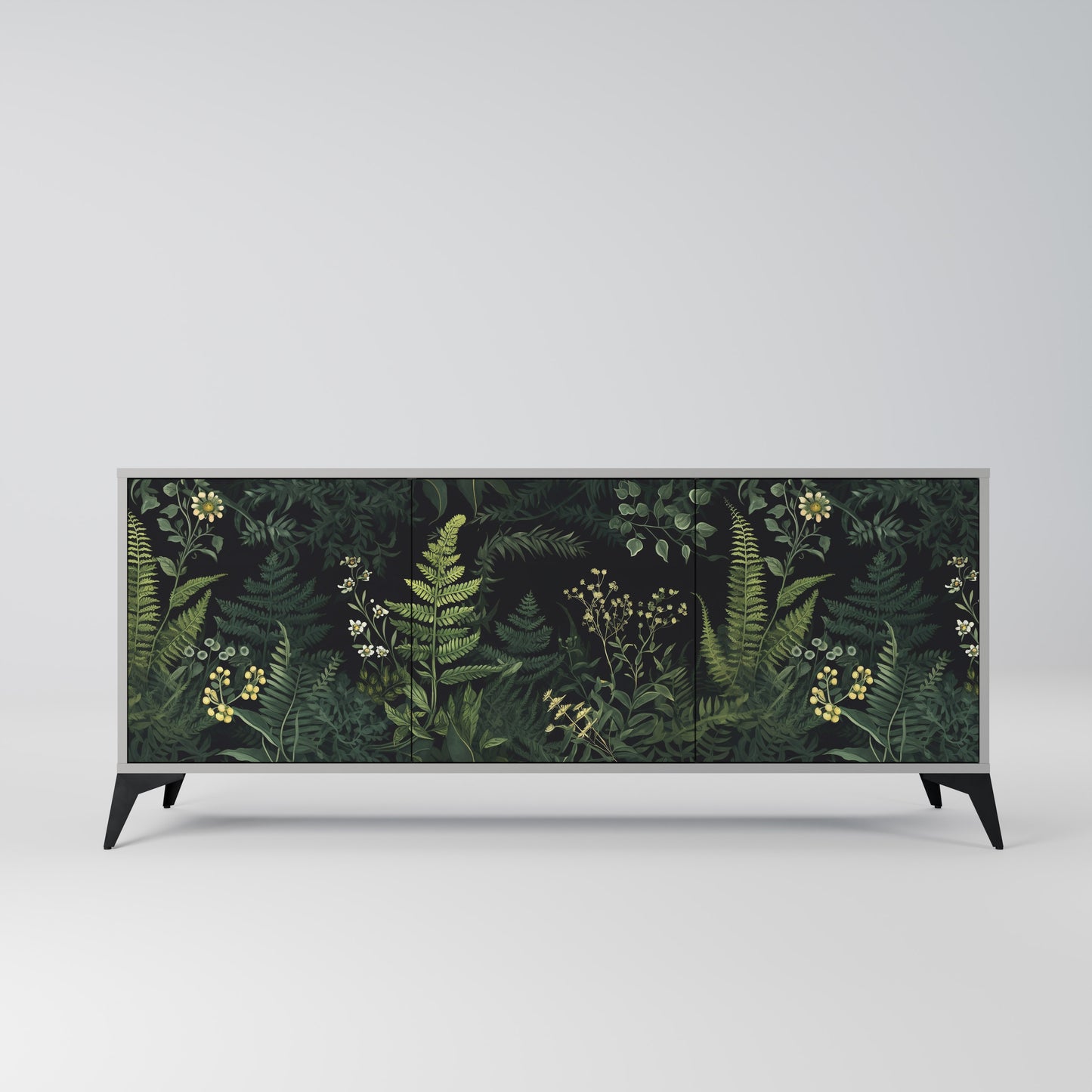FERN FLOWERS 3-dörrars skänk i grå finish