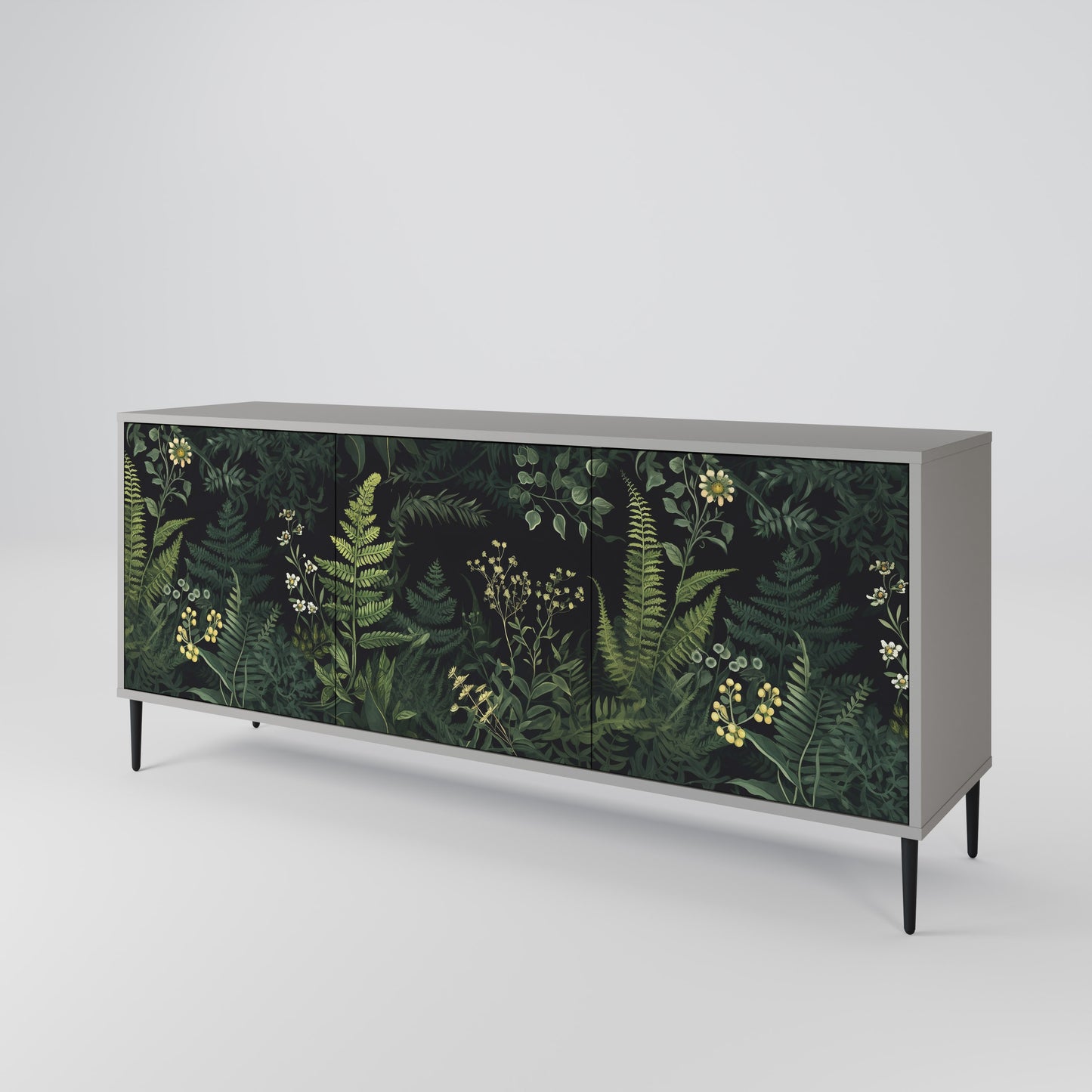 FERN FLOWERS 3-dörrars skänk i grå finish