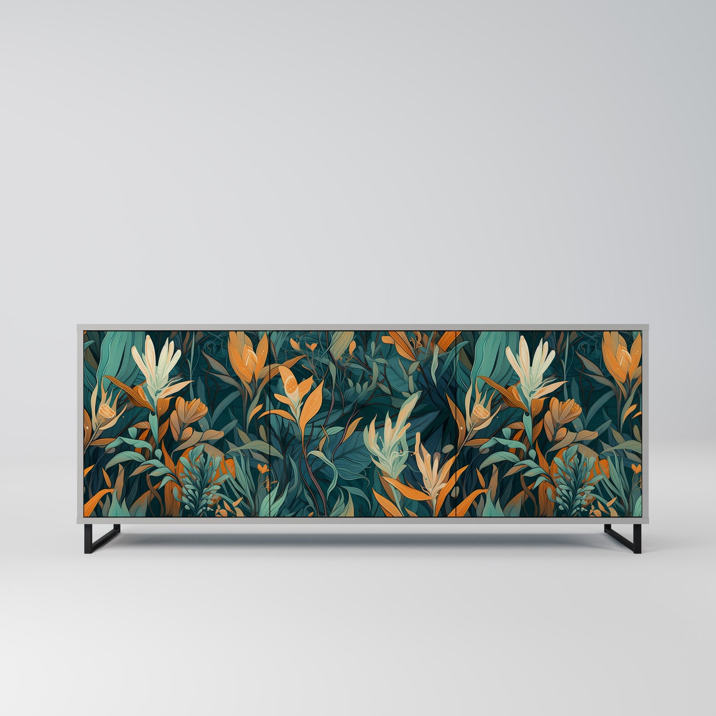 FLORAL SERENITY 3-dörrars skänk i grå finish