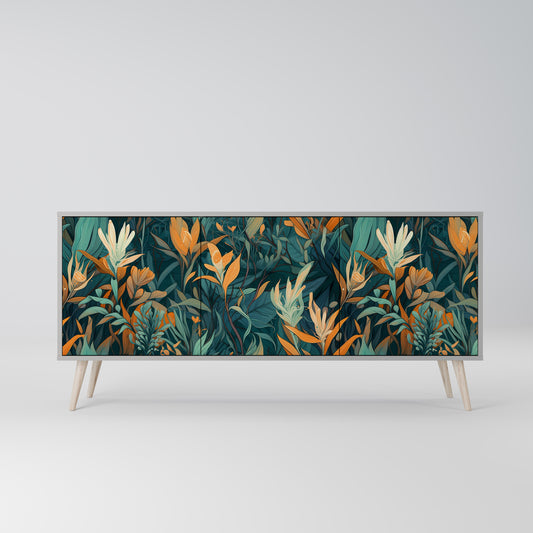 FLORAL SERENITY 3-dörrars skänk i grå finish