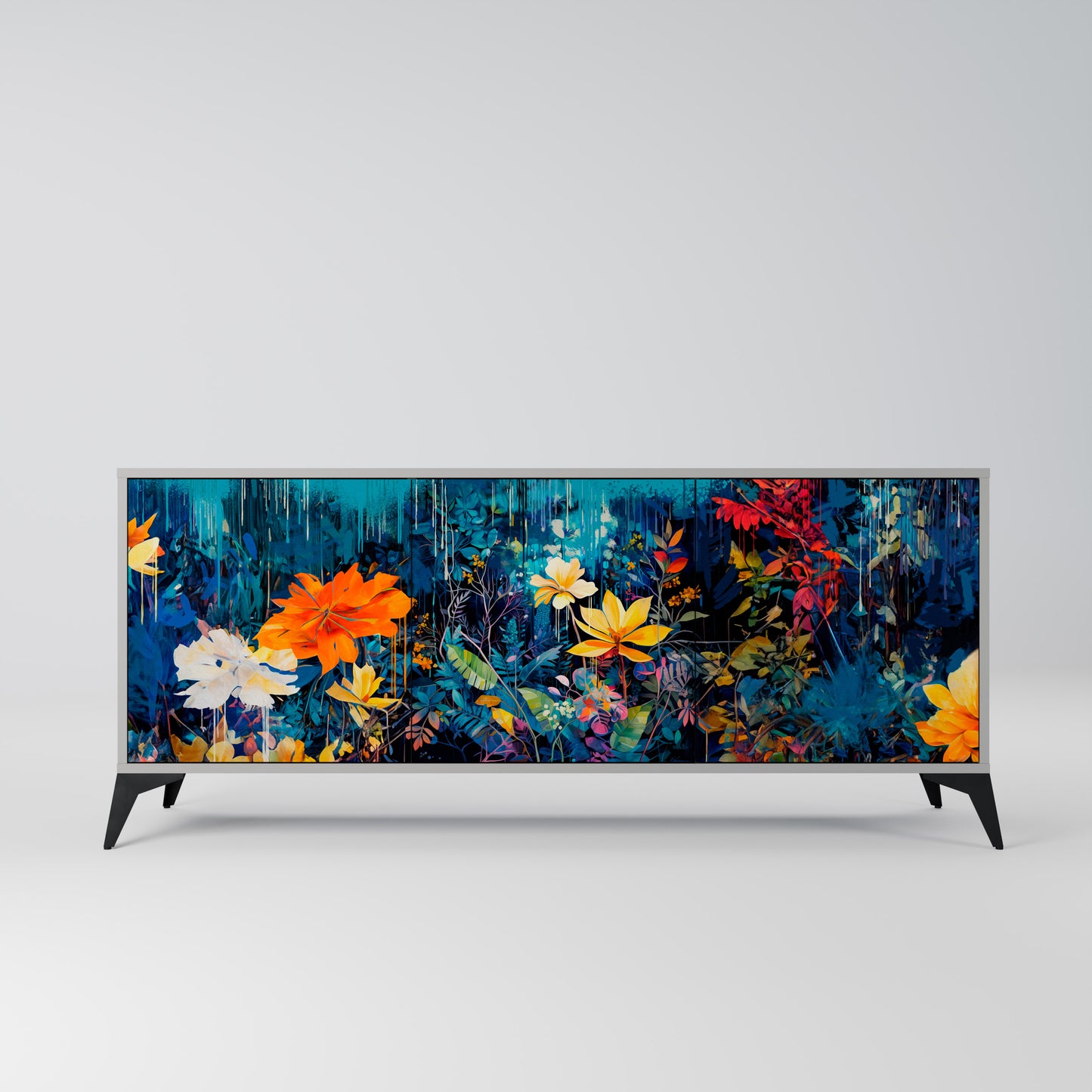 MIDNIGHT BLOSSOM 3-Door Sideboard in Grey Finish