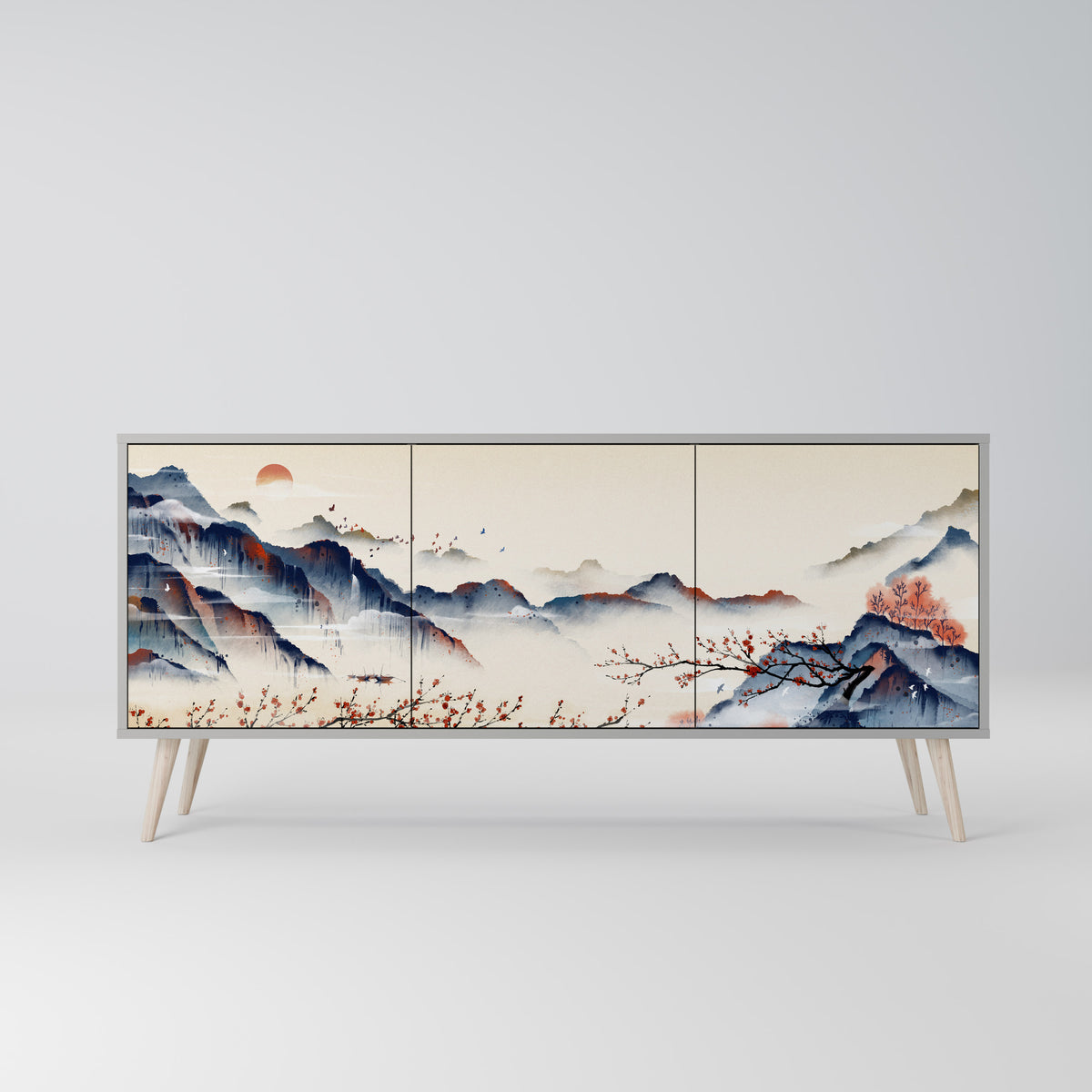JAPANESE LANDSCAPE Skänk med tre dörrar