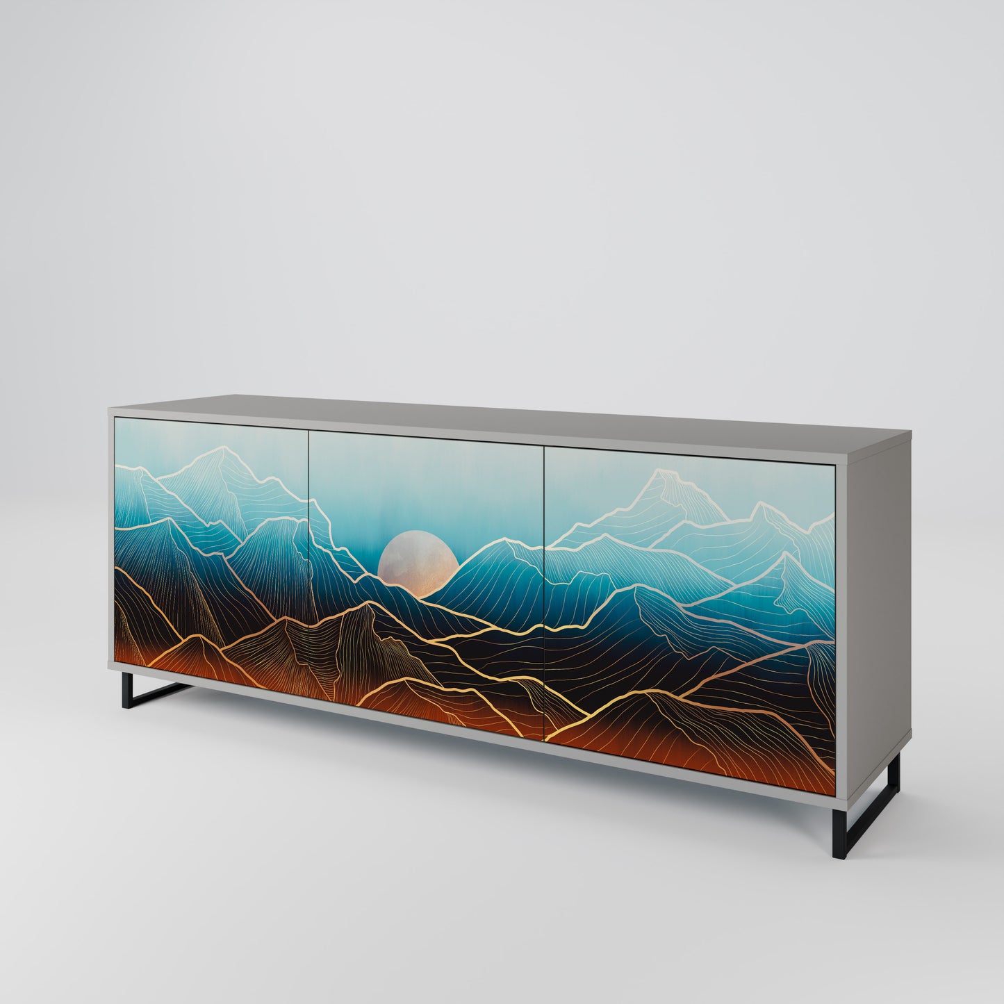 LUNAR SECRETS 3-Door Sideboard in Grey Finish
