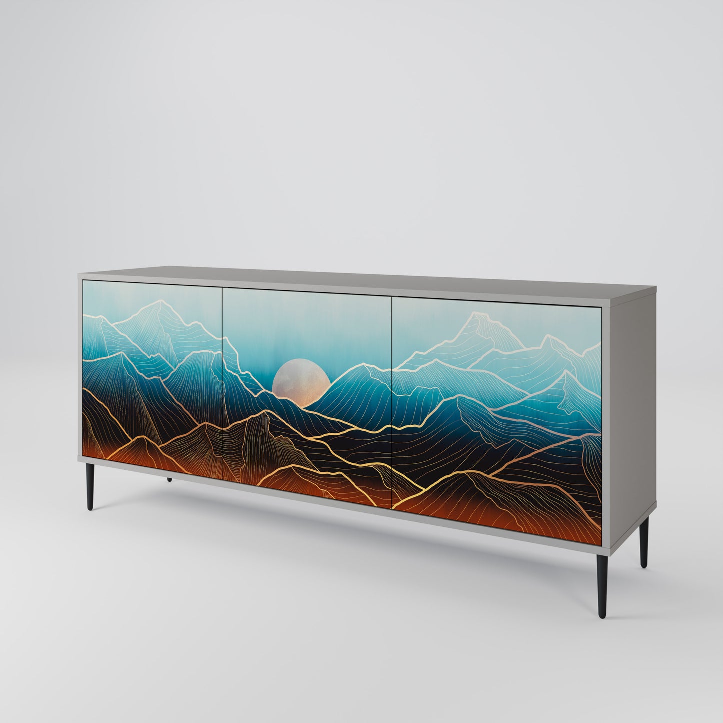 LUNAR SECRETS 3-Door Sideboard in Grey Finish