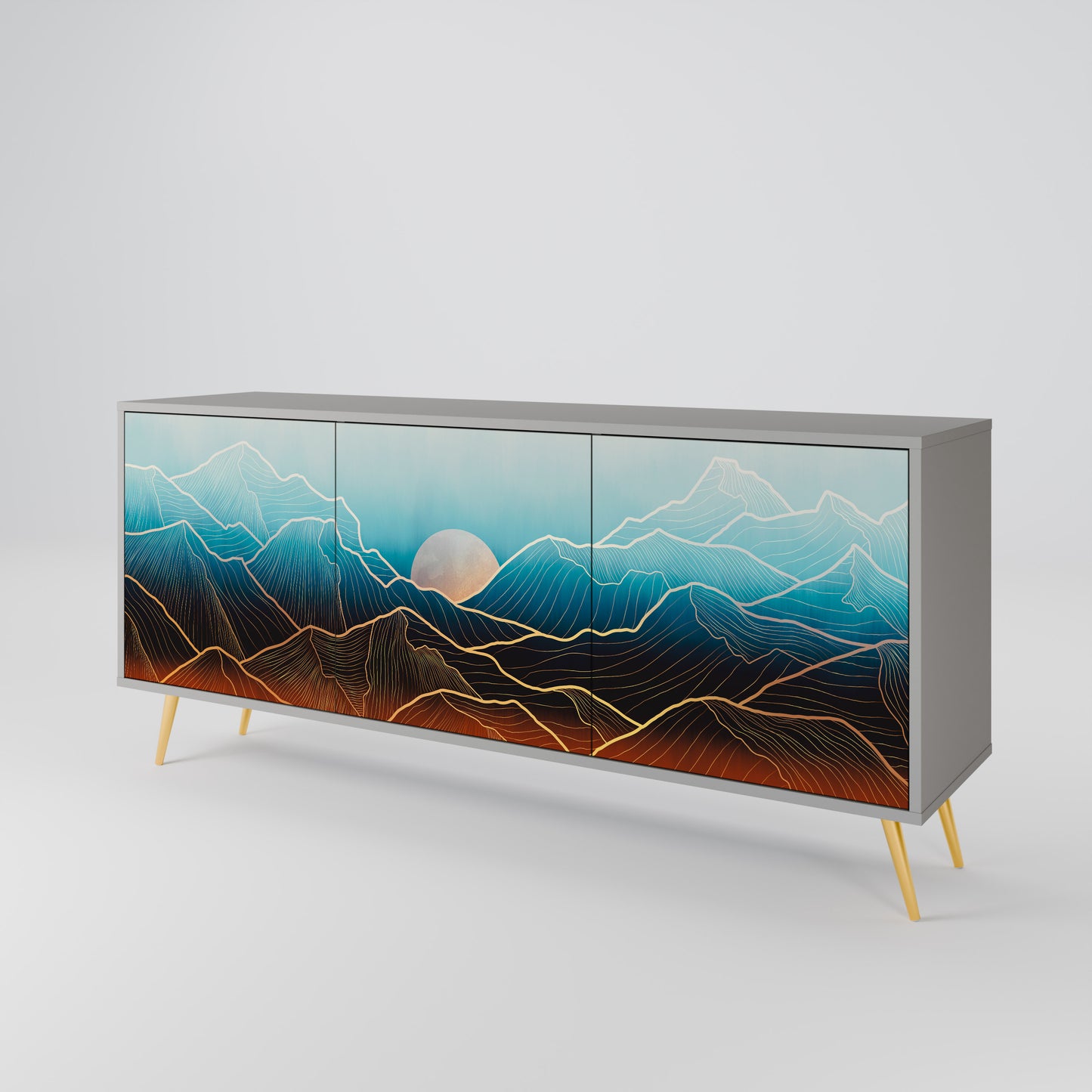 LUNAR SECRETS 3-Door Sideboard in Grey Finish