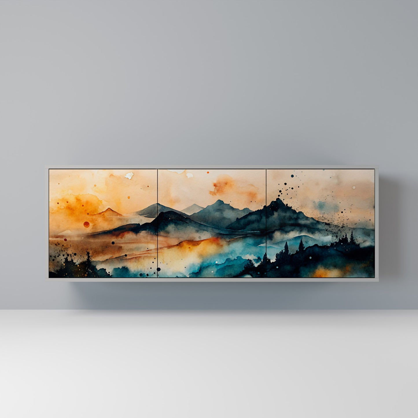 OMINOUS MOUNTAINS 3-dörrars skänk i grå finish