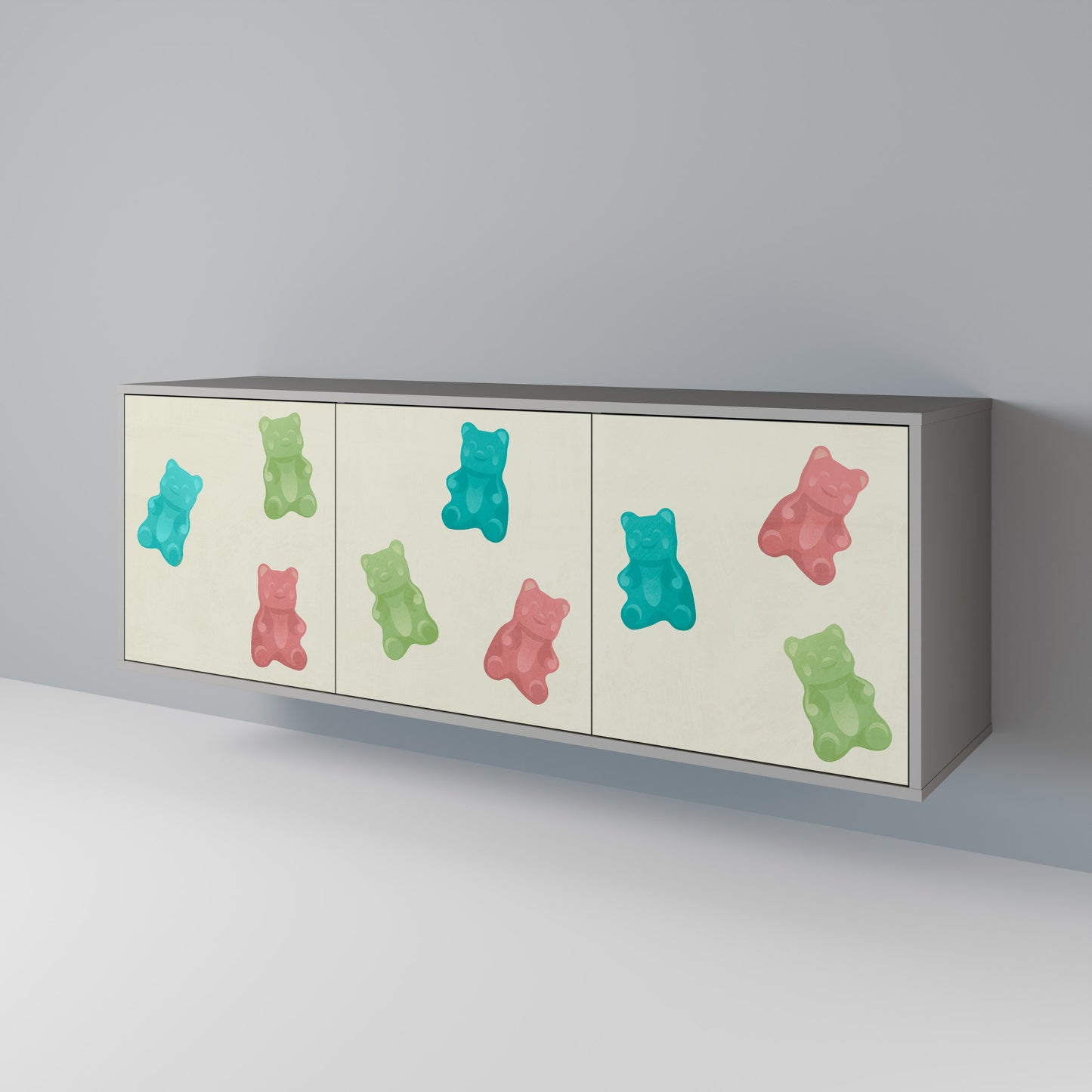 GUMMY BEARS 3-dörrars skänk i grå finish