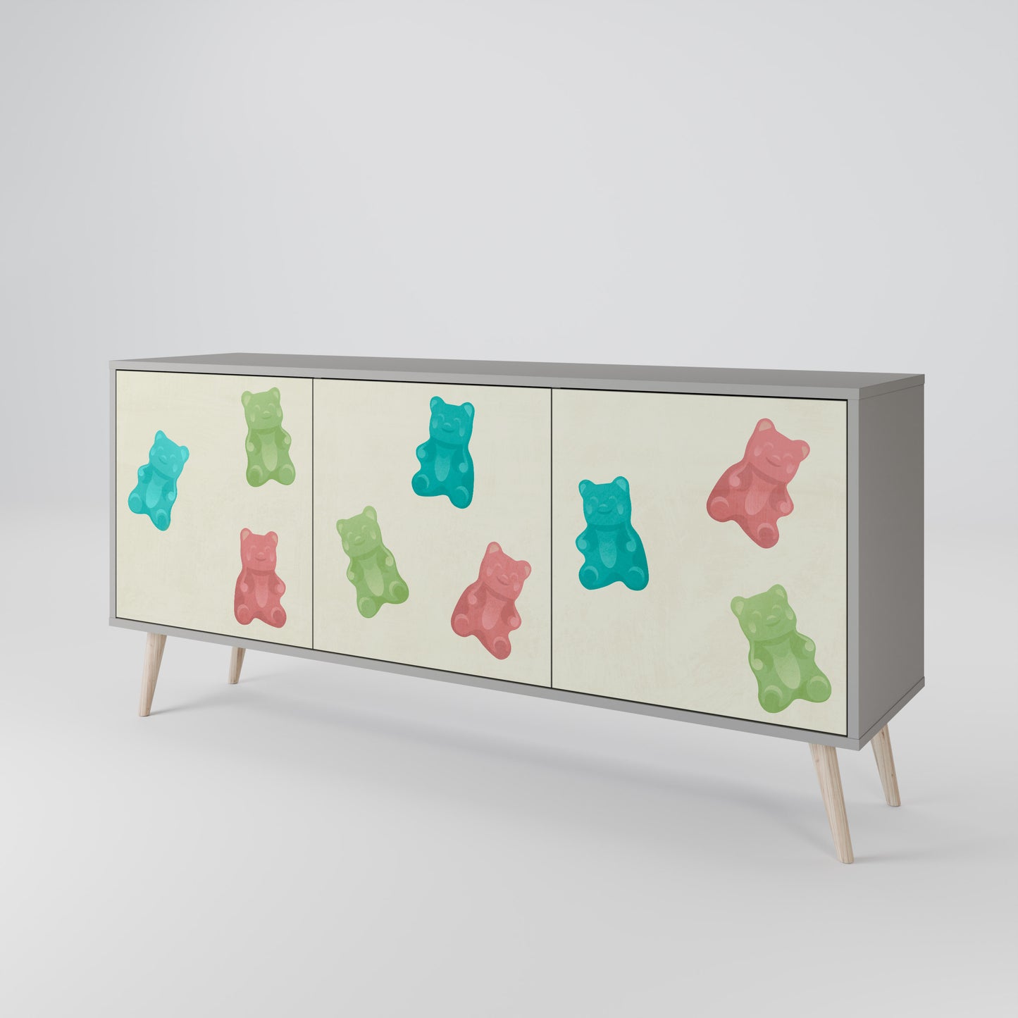 GUMMY BEARS 3-dörrars skänk i grå finish