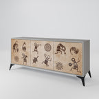 AFRICAN STYLE 3-Door Sideboard in Grey Finish
