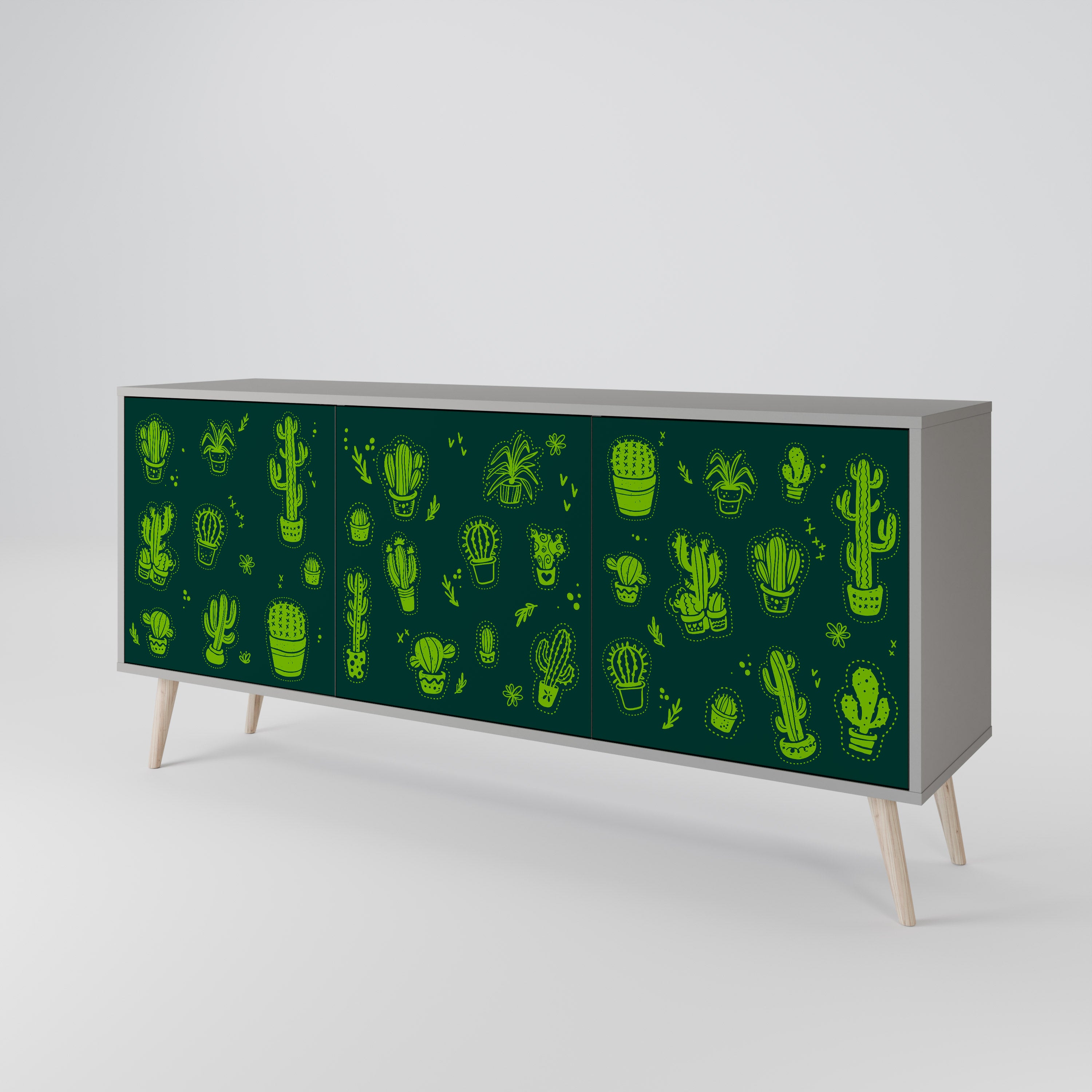 DESERT GREEN 3-dörrars skänk i grå finish