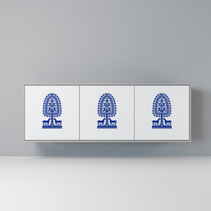 POLISH FOLK ART 3-dörrars skänk i grå finish