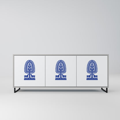 POLISH FOLK ART 3-dörrars skänk i grå finish