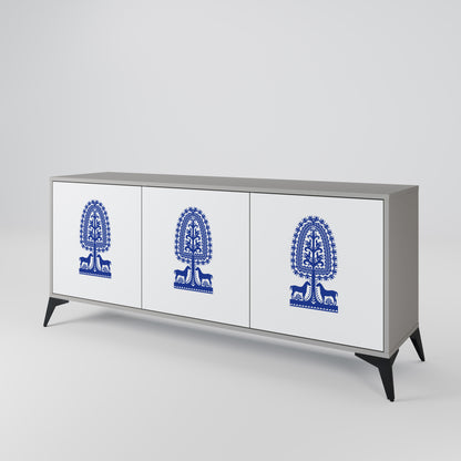 POLISH FOLK ART 3-dörrars skänk i grå finish