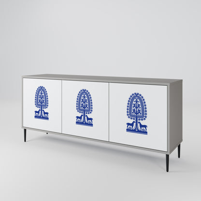 POLISH FOLK ART 3-dörrars skänk i grå finish