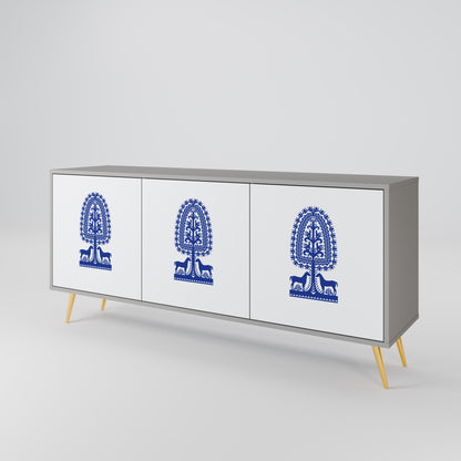 POLISH FOLK ART 3-dörrars skänk i grå finish