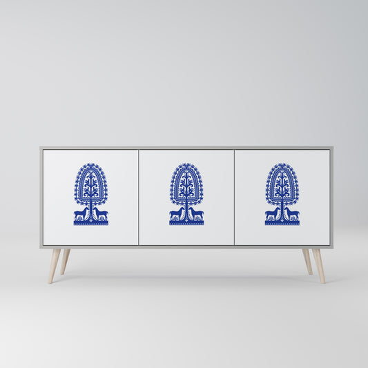 POLISH FOLK ART 3-dörrars skänk i grå finish