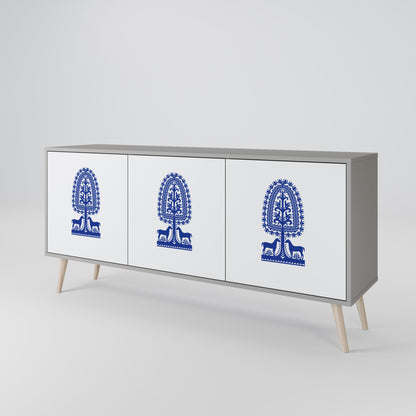 POLISH FOLK ART 3-dörrars skänk i grå finish