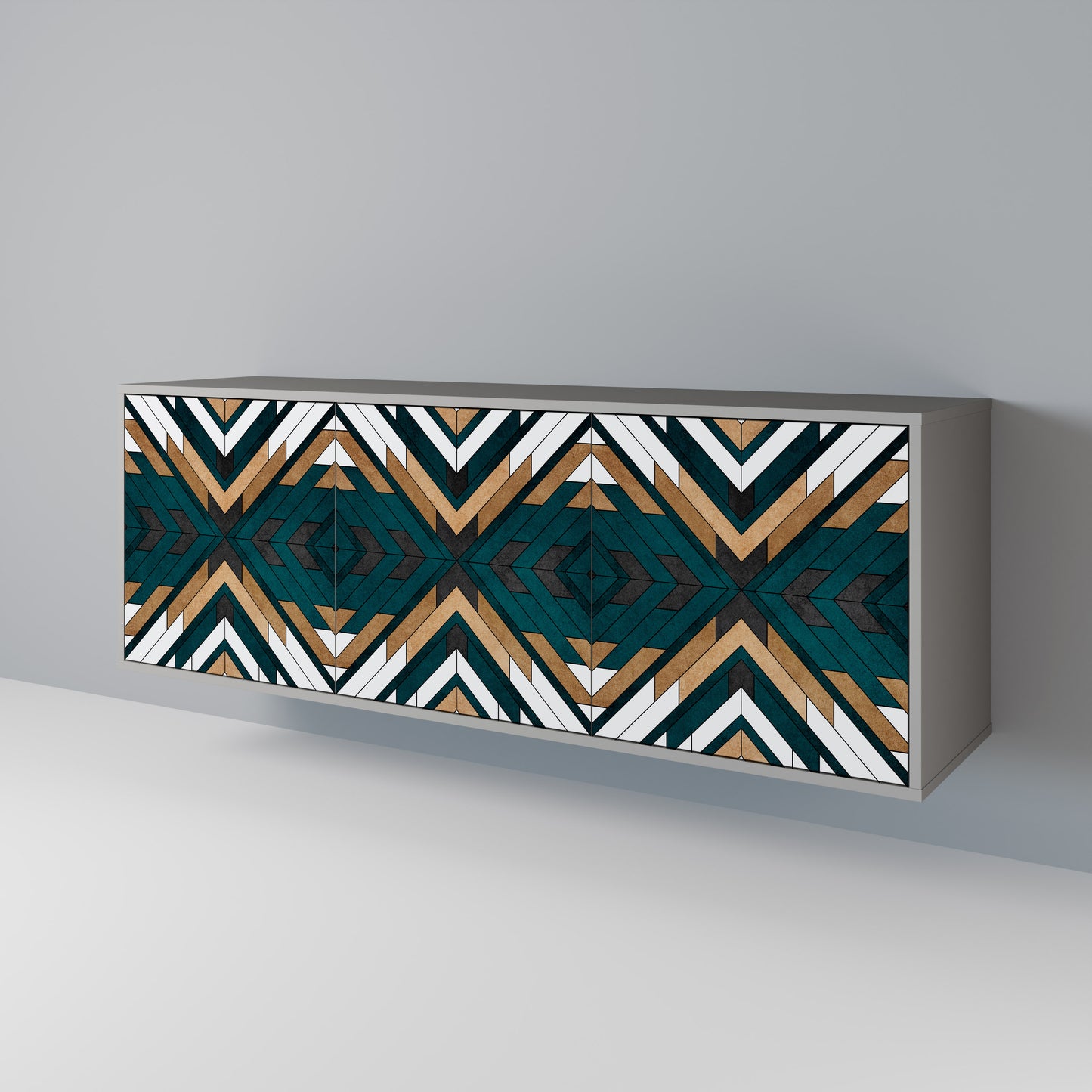 KONSTNÄRLIG GEOMETRI 3-dörrars skänk i grå finish