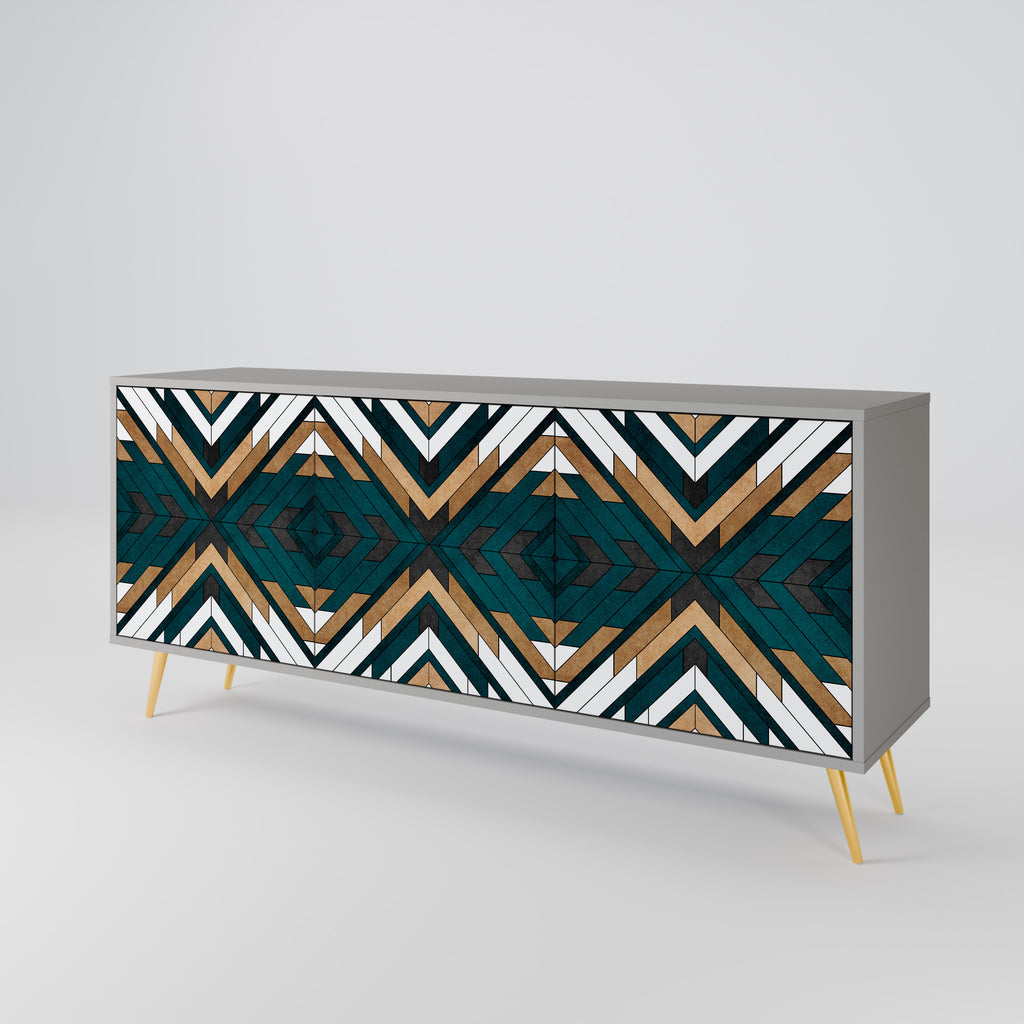 KONSTNÄRLIG GEOMETRI 3-dörrars skänk i grå finish