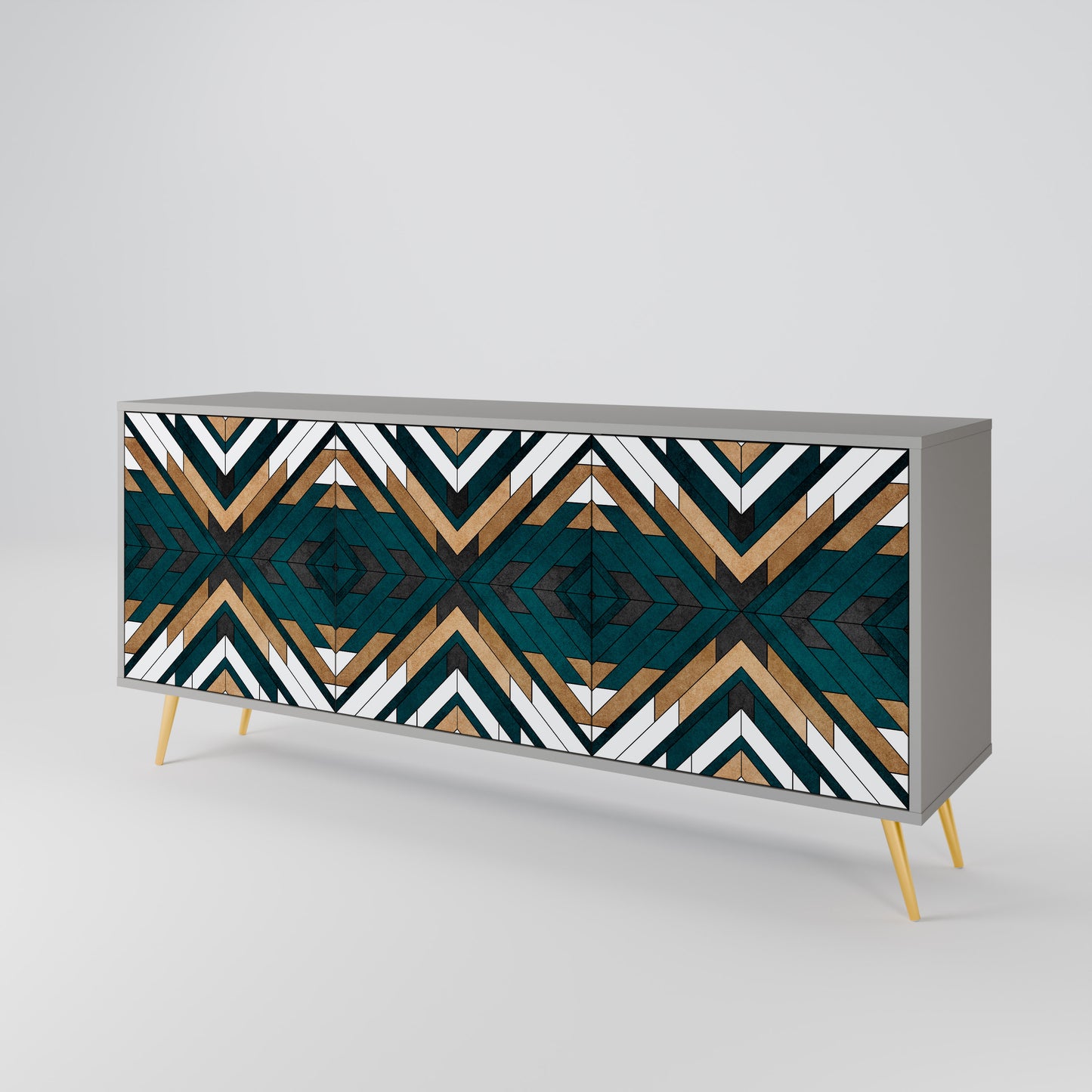 KONSTNÄRLIG GEOMETRI 3-dörrars skänk i grå finish