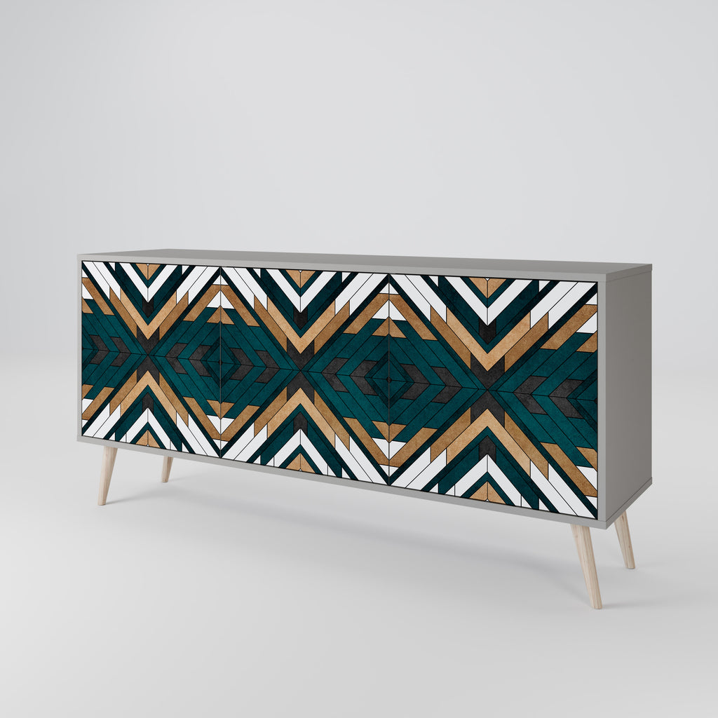 KONSTNÄRLIG GEOMETRI 3-dörrars skänk i grå finish
