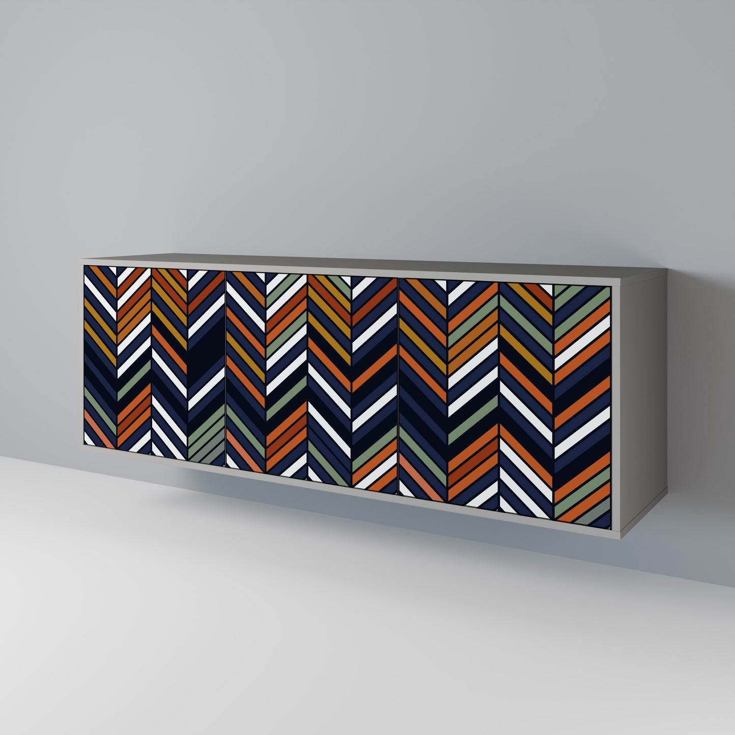 VIBRANT PATCHWORK 3-dörrars skänk i grå finish