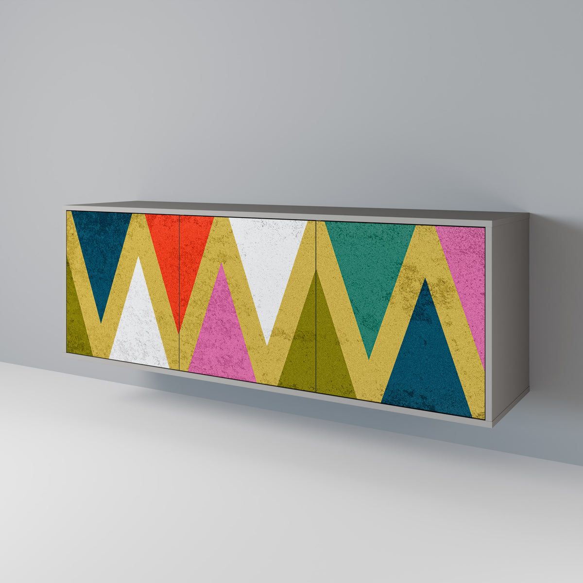 COLORFUL TRIANGLES Skänk med tre dörrar